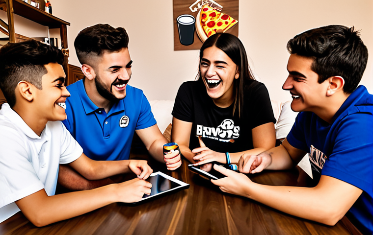 Strategic Brawl Stars Team**

"A group of fully clothed friends in their late teens, early twenties, laughing and strategizing around a table with a Brawl Stars game displayed on a tablet. Pizza boxes and energy drinks are scattered around. Background: A warmly lit, casual living room in Italy. Safe for work, appropriate content, professional, family-friendly, perfect anatomy, correct proportions, well-formed hands, proper finger count, natural body proportions, modest clothing, appropriate attire."

**