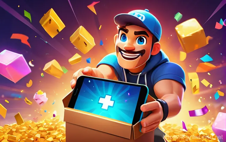 브롤스타즈 일일 임무 최적 완료법 - A cheerful, dynamic cartoon illustration in the style of Brawl Stars. Three diverse friends, appeari...