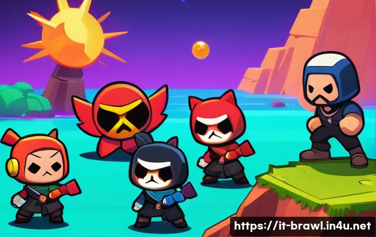 브롤스타즈 핀 활용법 - **Prompt Title:** Coordinated Brawl Stars Team Pushing an Objective
**Description:** An action-p...