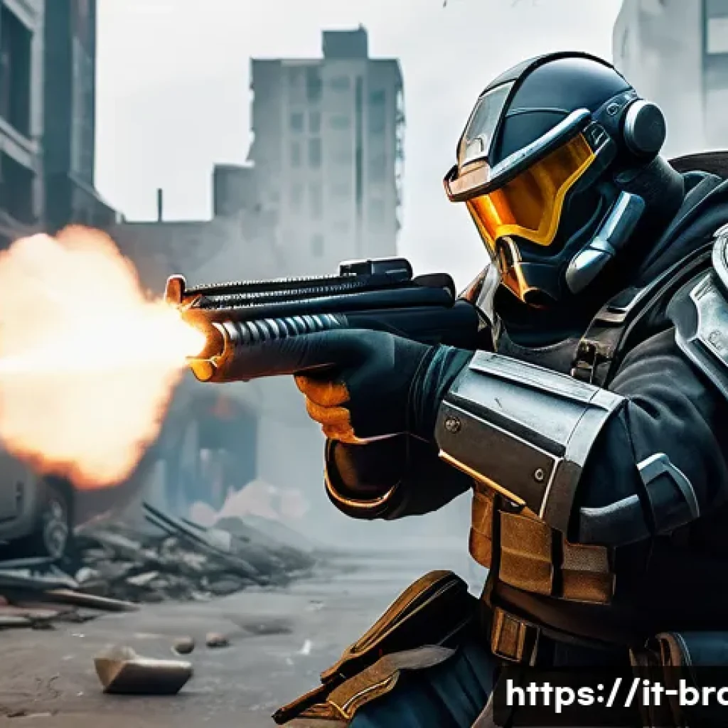 브롤스타즈 캐릭터별 스킬 비교 - A dynamic close-combat brawler resembling a rugged frontline fighter, wearing sturdy armor and wield...