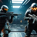 브롤스타즈 볼트 맵 운영법 - A dynamic tactical scene from the Vault map in a colorful arena game, showing four diverse character...