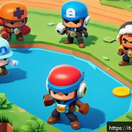 브롤스타즈 크로마틱 브롤러 랭킹 - A dynamic battle scene featuring chromatic Brawlers from Brawl Stars engaged in a tactical team figh...