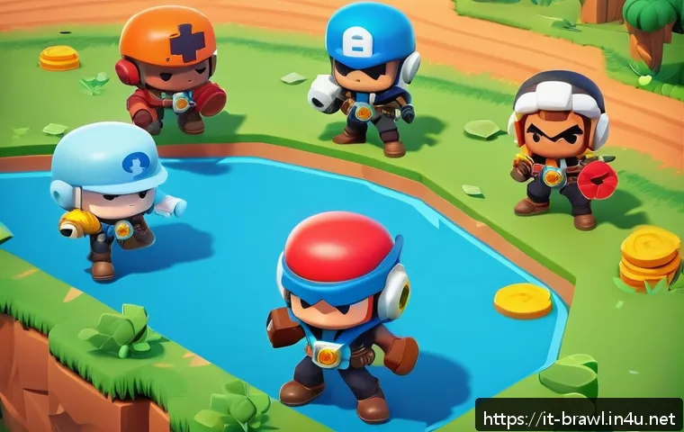 브롤스타즈 크로마틱 브롤러 랭킹 - A dynamic battle scene featuring chromatic Brawlers from Brawl Stars engaged in a tactical team figh...