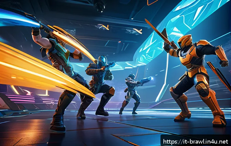 브롤스타즈 업데이트 소식 - A dynamic and strategic battle scene in a colorful, futuristic arena featuring diverse brawlers enga...